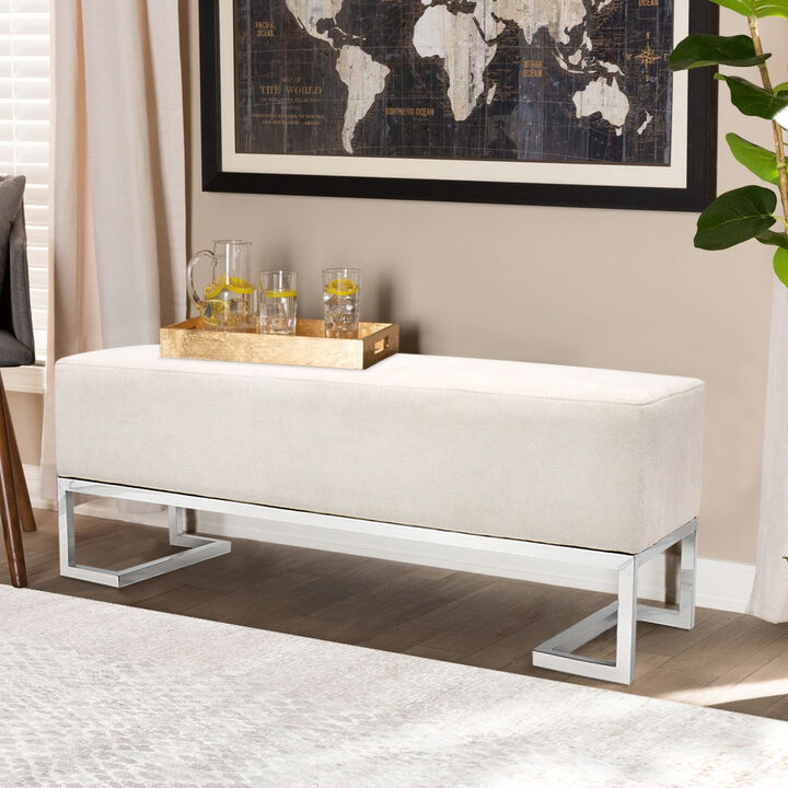 Pasargad Home Luxe Upholstered Bench, Ivory