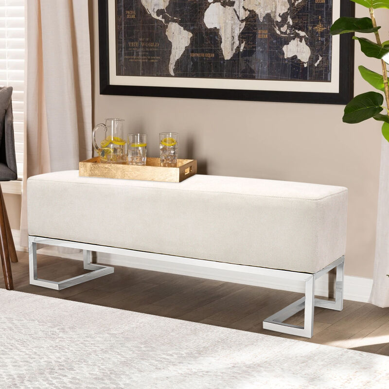 Pasargad Home Luxe Upholstered Bench, Ivory