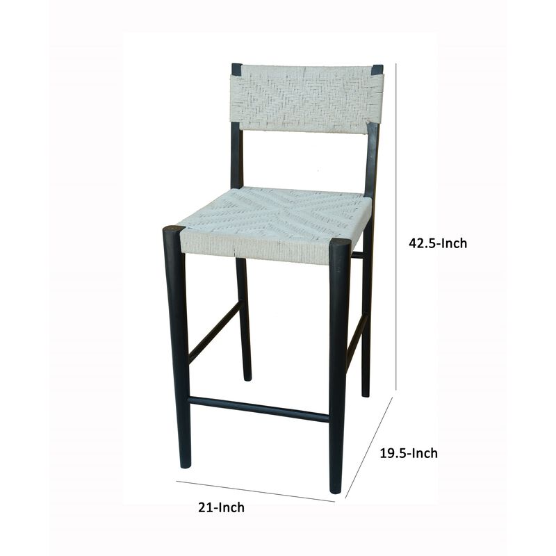 Cero 29 Inch Barstool Chair Set of 2, Wood, Cotton Woven, Black, Gray - Benzara
