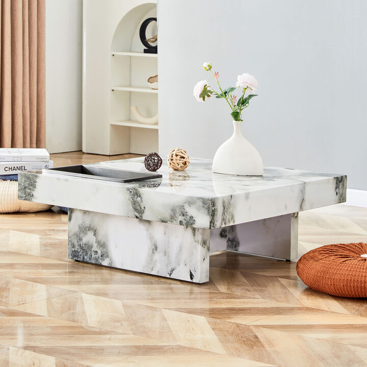 Elegant Black and White Marble Coffee Table 31.4" Square