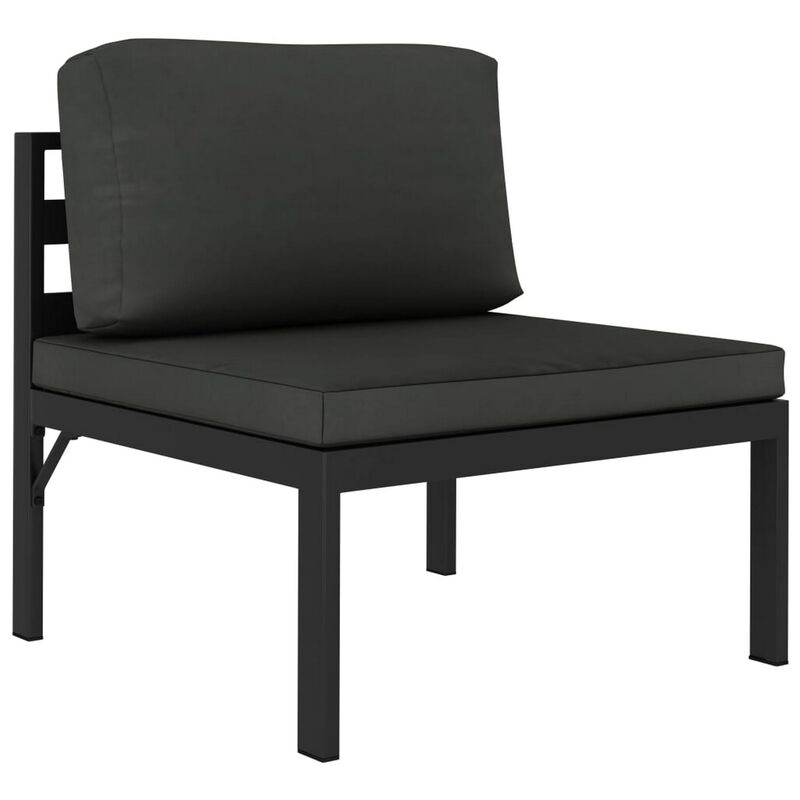 Shina 3pc Outdoor Modular Sofa Set, Black Metal, Dark Gray Cushions - Benzara