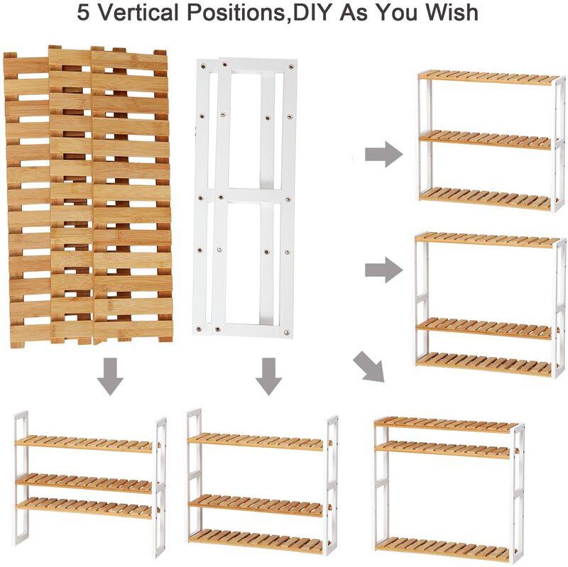 Adjustable Bamboo Rack Multifunctional Bathroom Kitchen Living Room Holder 3-Tier Utility Storage Shelf