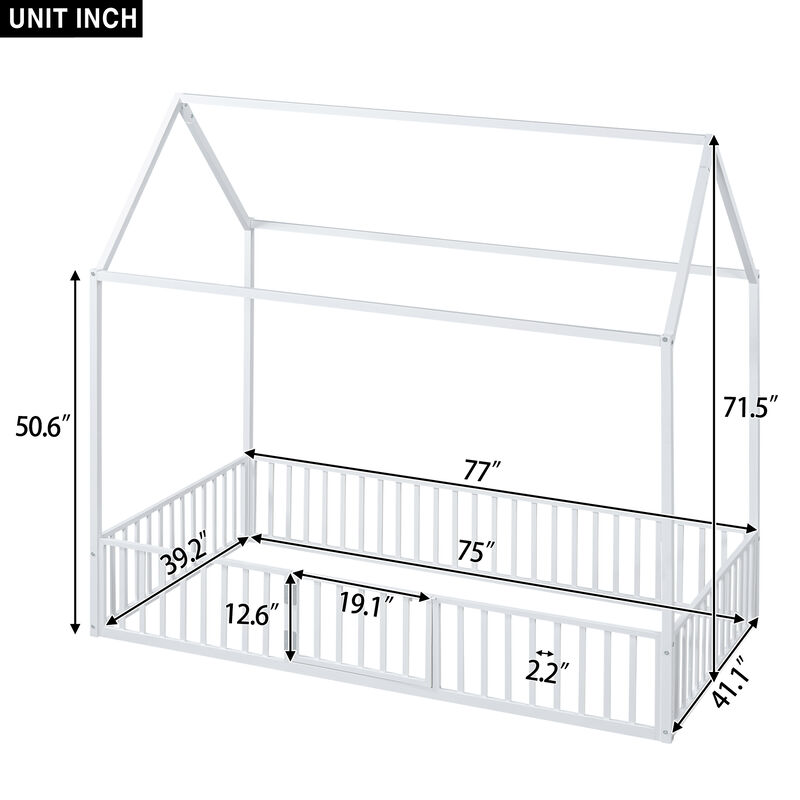Merax Metal House Bed with Fence and Door