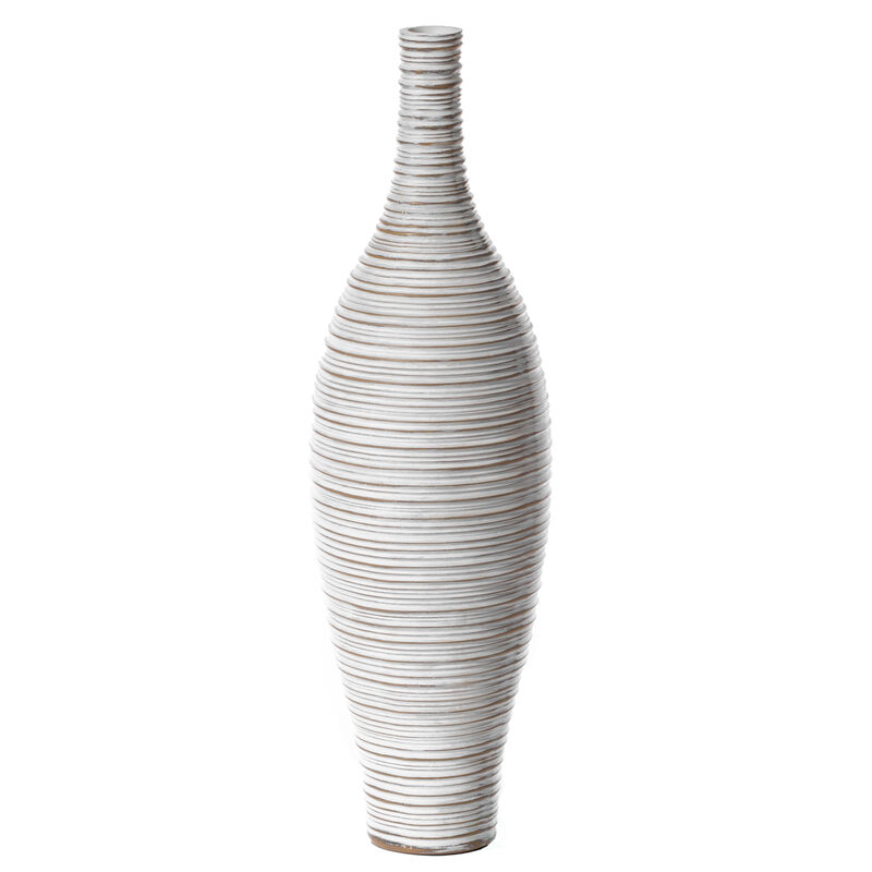 White Floor Vase, Ribbed Design, Modern Elegant Home Decoration, Tall Ceramic Vases, Contemporary Living Room Accent, Trendy Room Enhancement, Versatile Sculptural Look, Sophisticated Décor, 24 Inch