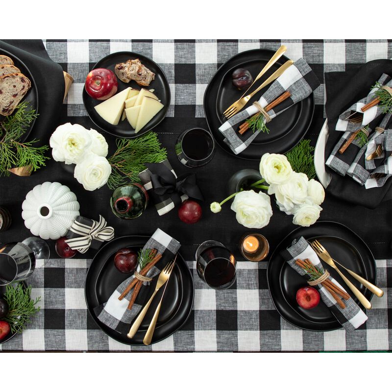 Solino Home 100% Pure Linen Tablecloth | Buffalo Check Dining Table Cloth