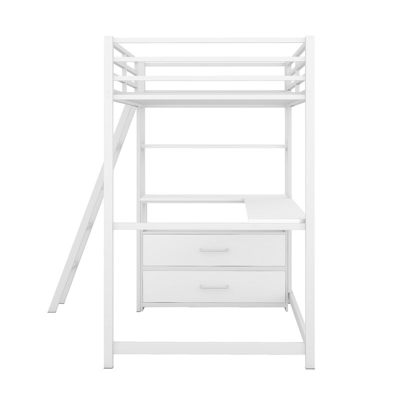 Merax Metal&Wood Loft Bed with Desk and Shelves