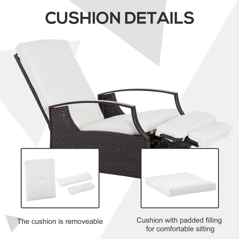 White Rattan Recliner: Adjustable Hand-Woven Chair for Patio, Garden, Poolside