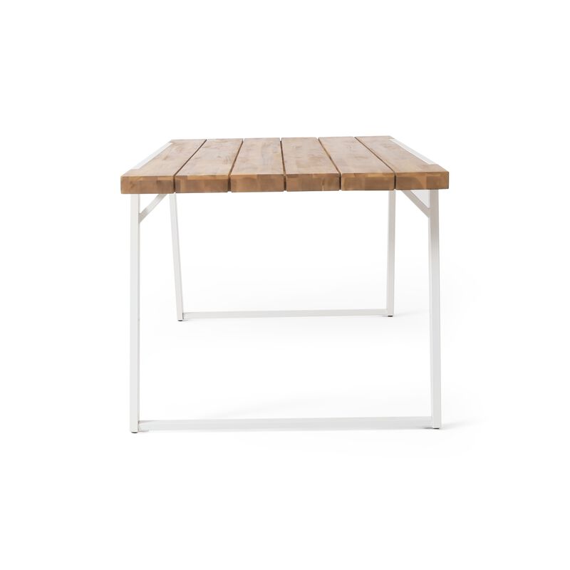Outdoor Dining Table, Splayed White Sled Base, 71 Inch Acacia Wood - Benzara