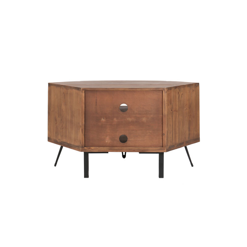 Fan Shaped Reclaimed Wood Corner Media Table For Living Room Wise Use Your Space