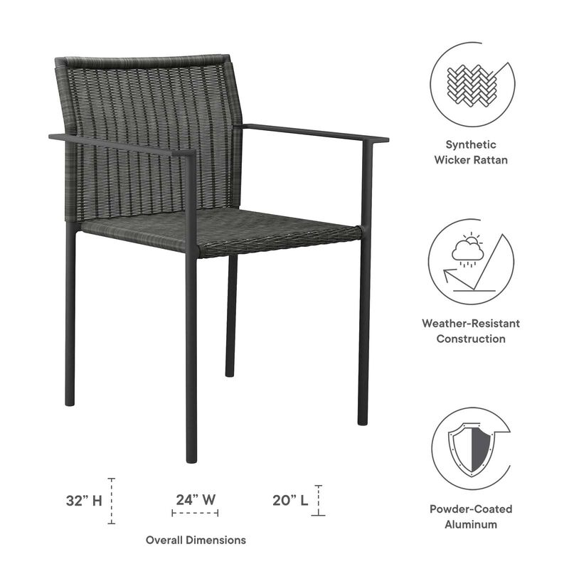 Modway Lagoon Wicker Rattan Outdoor Dining Armchairs in Charcoal (Set of 2)