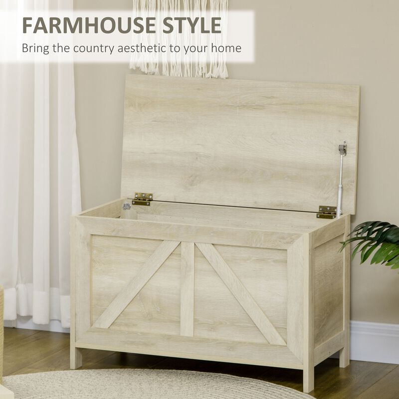 White Farmhouse Organizer: 30" Lift Top Storage Chest with Safety Hinge
