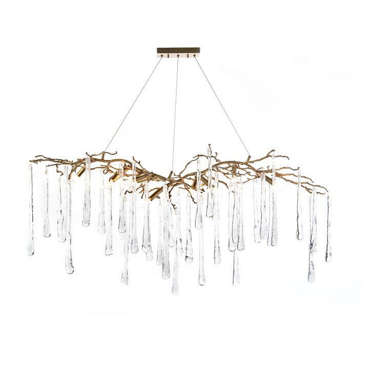 Brass And Glass Teardrop Nine-Light Chandelier