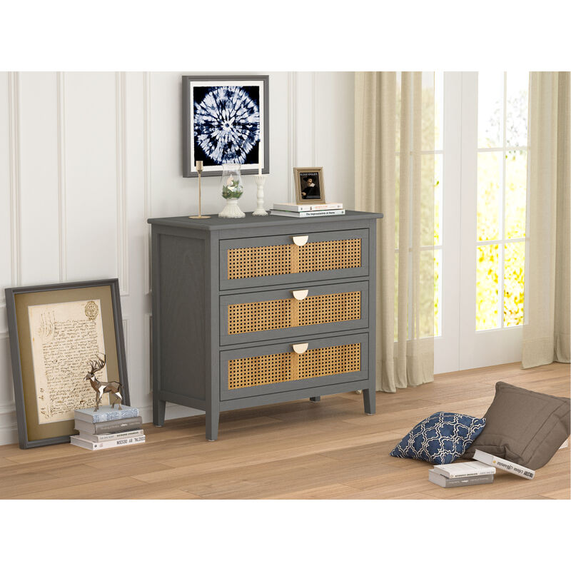 3 Drawer Cabinet Rattan, American Furniture, Suitable For Bedroom, Living Room, Study