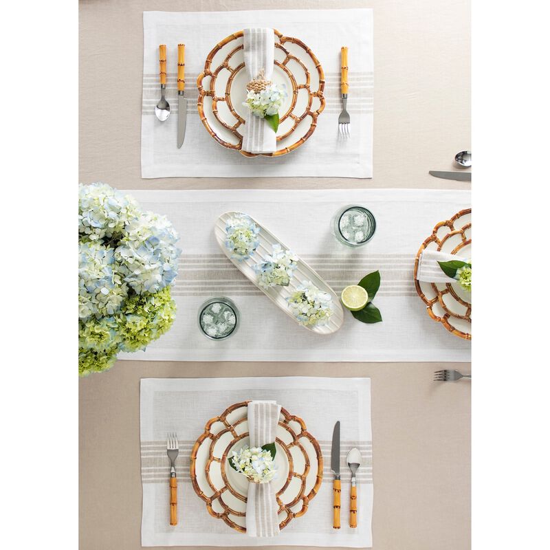 Solino Home 100% Pure Linen Stripe Placemats 14 x 19 Inch Set of 4 | Farmhouse