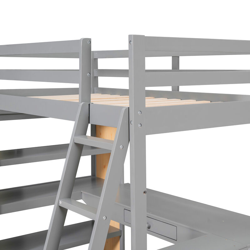 Merax Twin Size Loft Bed with Ladder, Shelves, and Desk