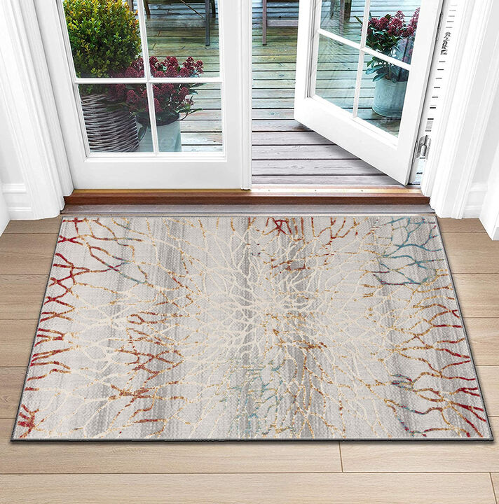 Vogue Contemporary Geometric Grey Red Indoor Area Rug