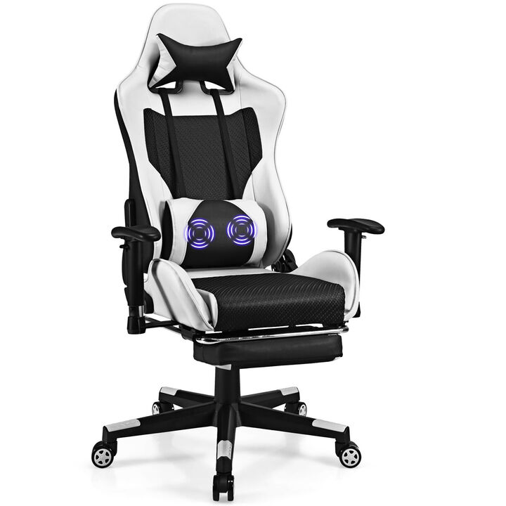Costway Massage Gaming Chair Reclining Racing Office Computer Chair with Footrest Blue