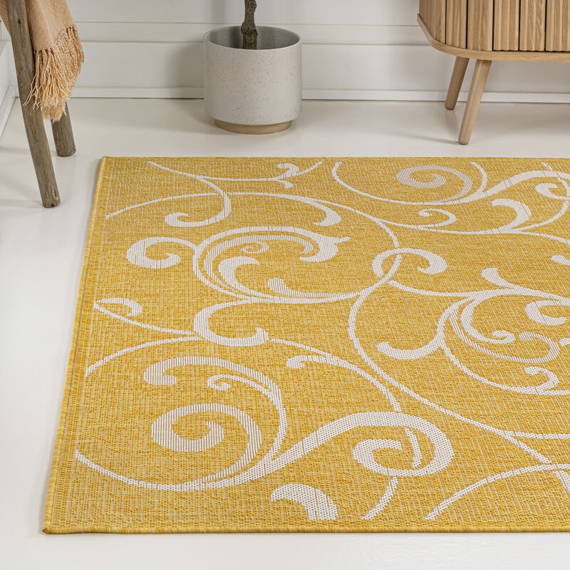 Maribel Traditional Classic All-Over Scroll Yellow/Cream 8 ft. x 10 ft. Indoor/Outdoor Area Rug