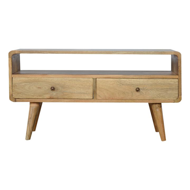 Artisan Furniture Curved Oak-ish   Solid Wood 2 Drawer Media Unit
