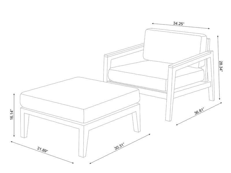 Rhodes Chat Chair with Ottoman - Aluminum