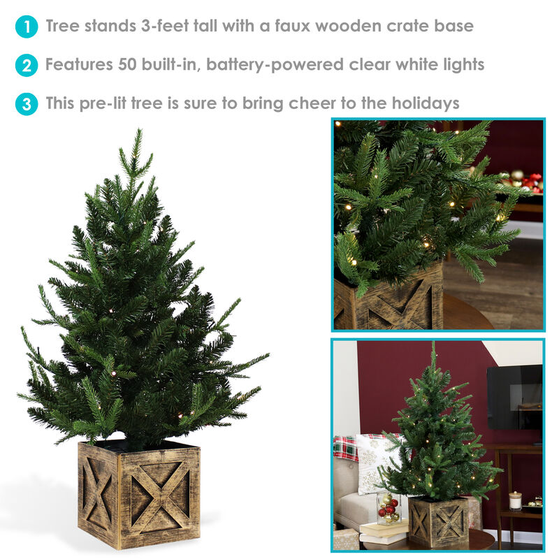 Sunnydaze Farmhouse Indoor Pre-Lit Artificial Christmas Tree - 3 ft