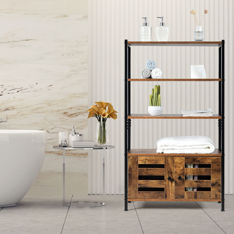 Costway Industrial Storage Cabinet Bookshelf Bookcase Bathroom Floor Cabinet W/3 Shelves
