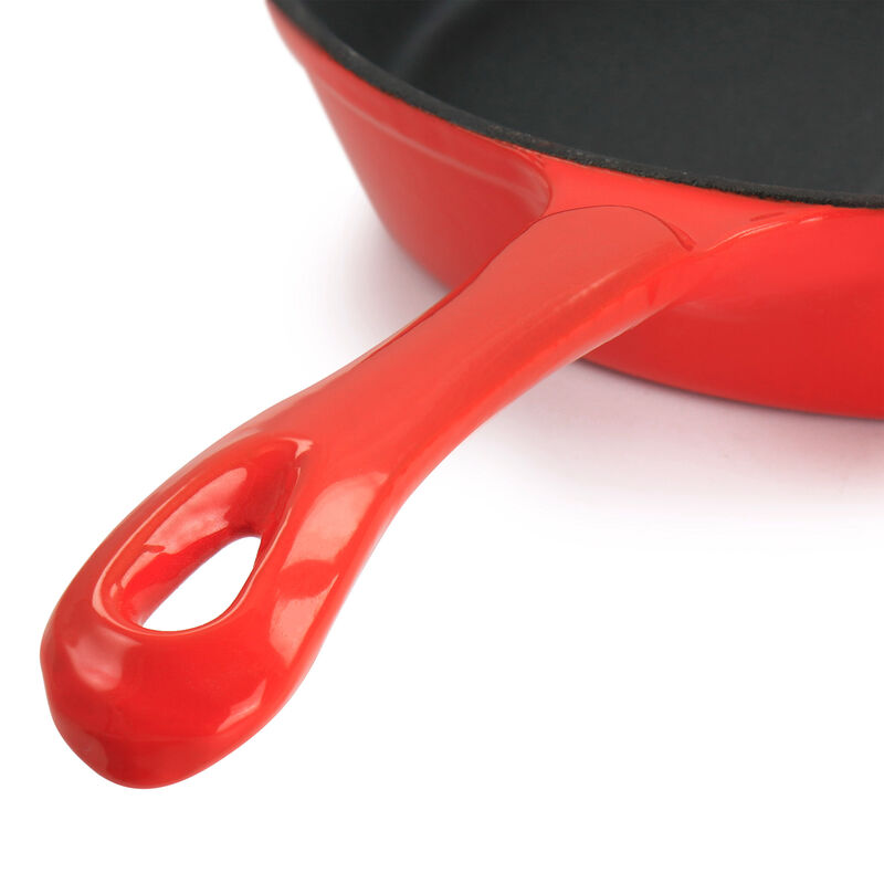 MegaChef Enameled Round 8 Inch PreSeasoned Cast Iron Frying Pan in Red