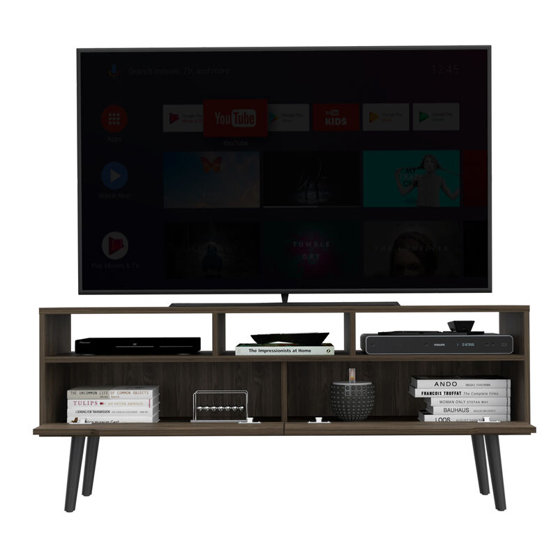 DEPOT E-SHOP Kobe Tv Stand for TV´s up 52", Three Open Shelves, Two Flexible Drawers, Dark Walnut