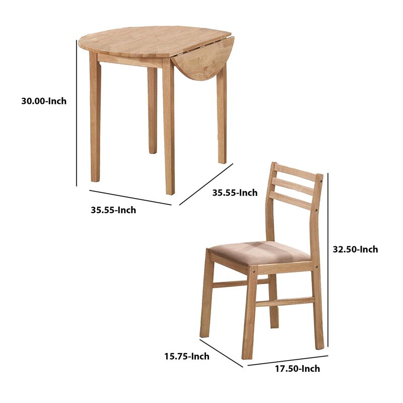 Sophisticated 3 Piece Wooden Table And Chair Set, Brown - Benzara