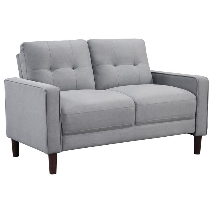 Bow 54 Inch Loveseat, Grid Tufted Back, Track Arms, Self Welt Trim, Gray - Benzara