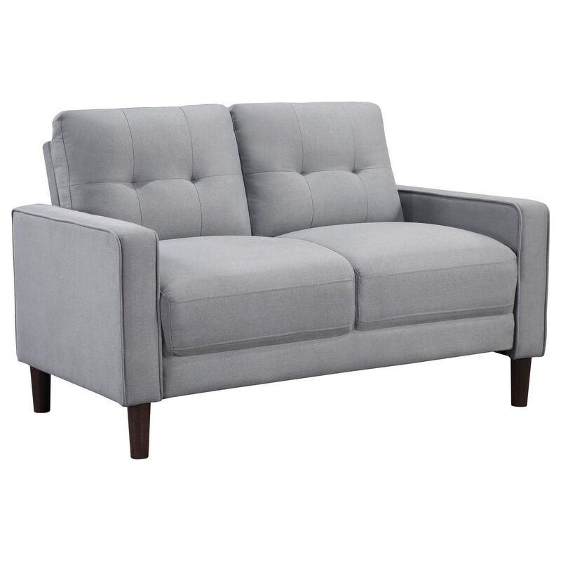 Bow 54 Inch Loveseat, Grid Tufted Back, Track Arms, Self Welt Trim, Gray - Benzara