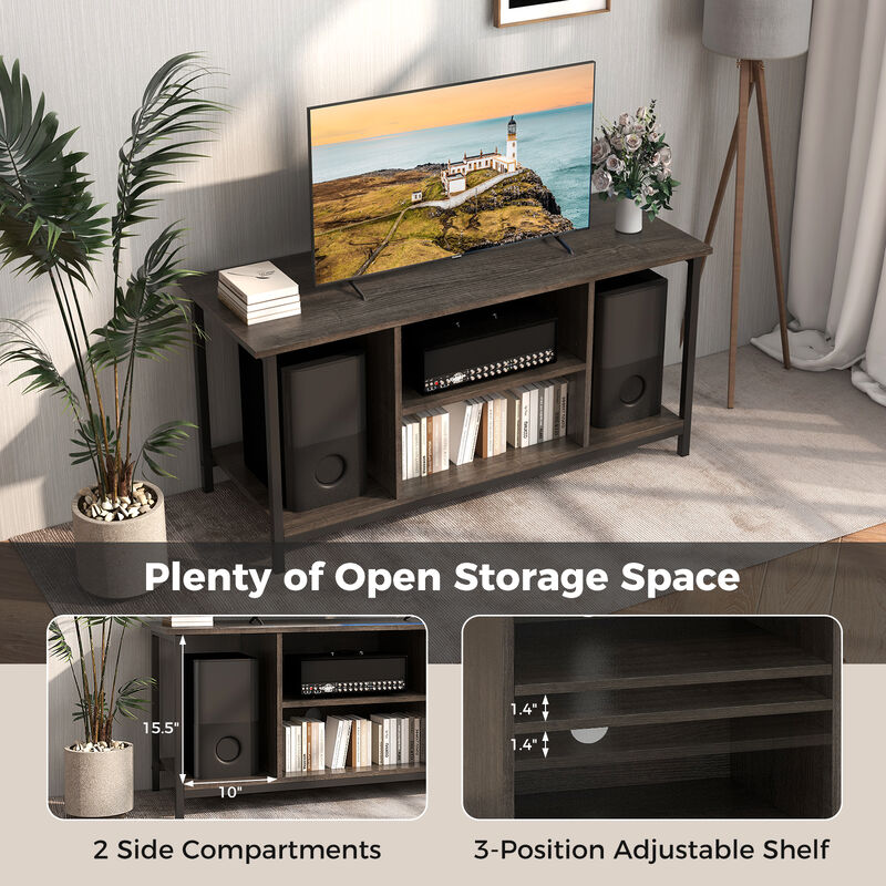 3-Tier TV Stand with Power Outlet USB and Adjustable Shelf-Grey