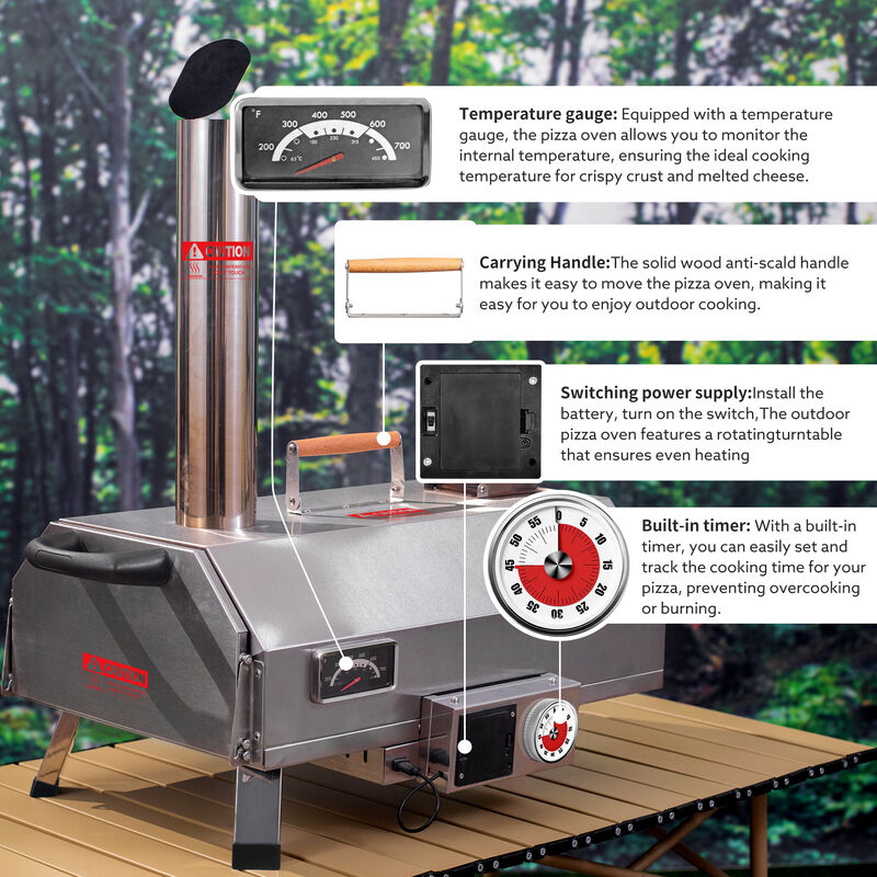 Streamdale 12" Rotatable Outdoor Pizza Oven - Portable and Stainless
