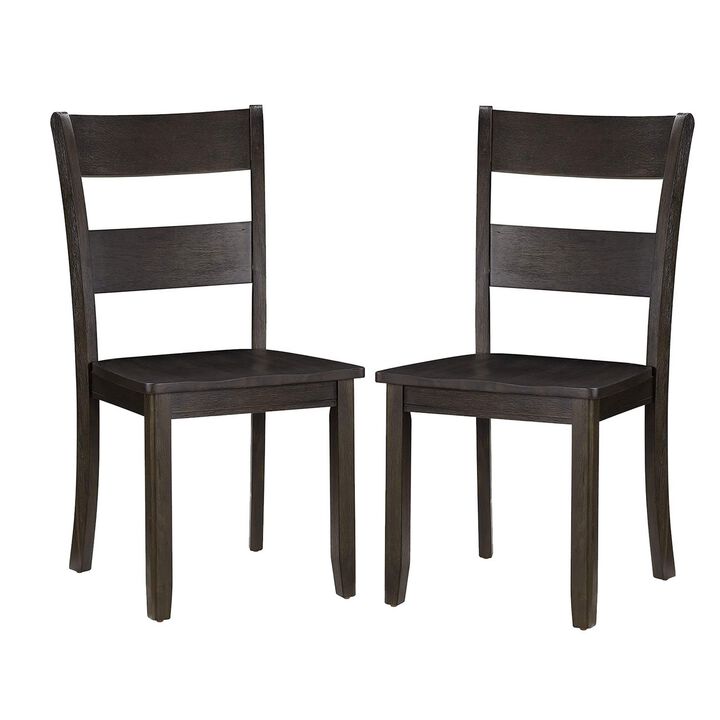 Transitional Wooden Side Chair with Ladder Backrest, Set of 2, Dark Brown - Benzara