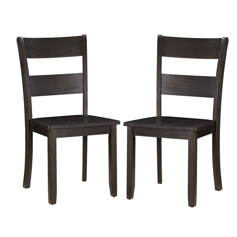 Transitional Wooden Side Chair with Ladder Backrest, Set of 2, Dark Brown - Benzara