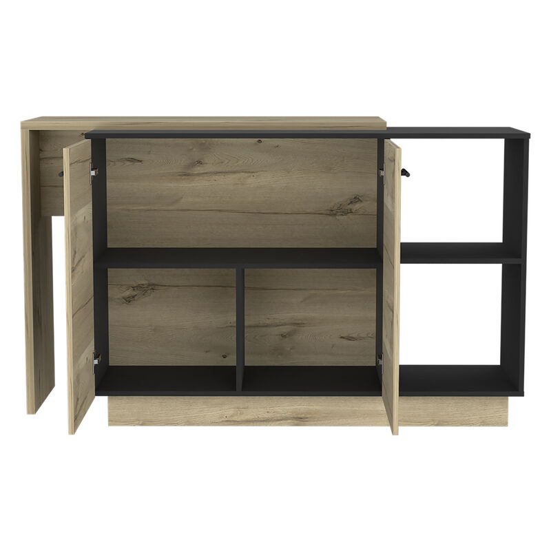 DEPOT E-SHOP Creta Kitchen Island, Double Door Cabinets, Two External Shelves, Three Shelves, Black / Light Oak