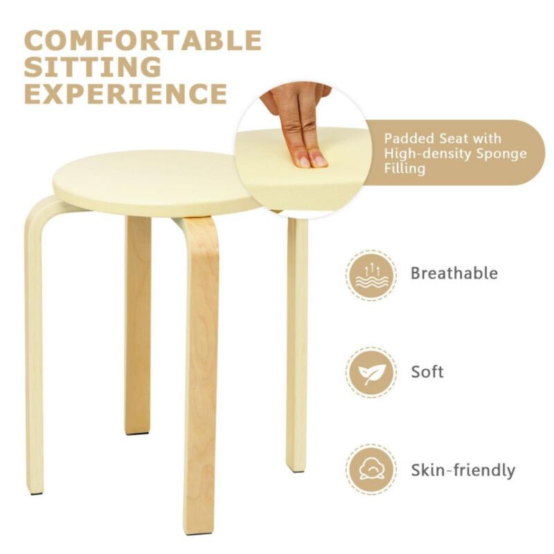 Hivvago 4-Pack Bentwood Stack Stools with PU Leather Round Top