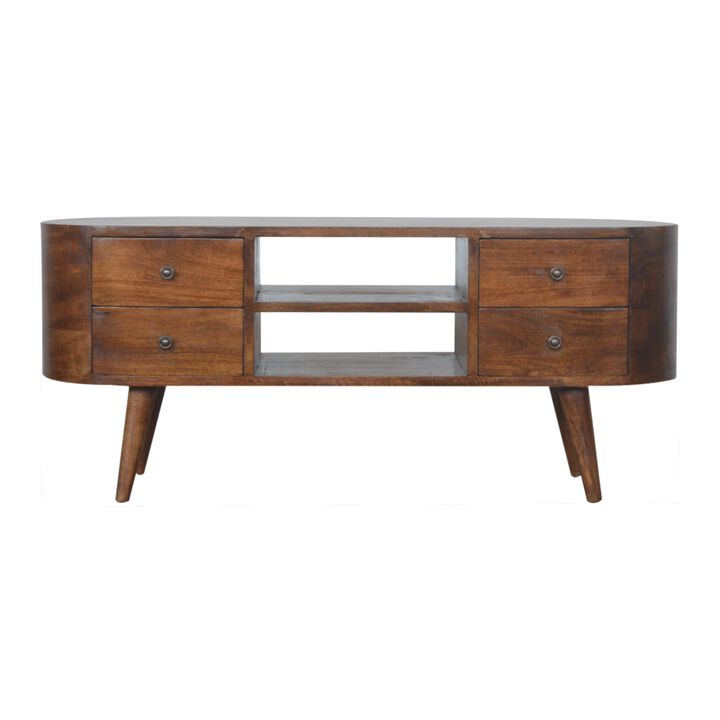 Chestnut Rounded Entertainment 4 Drawer Media Unit Solid Wood