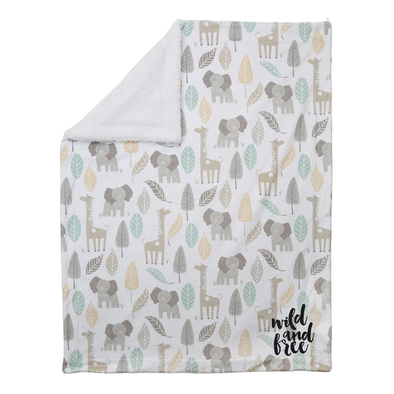 Lambs & Ivy Jungle Friends Elephant/Giraffe Safari Soft Fleece Baby Blanket