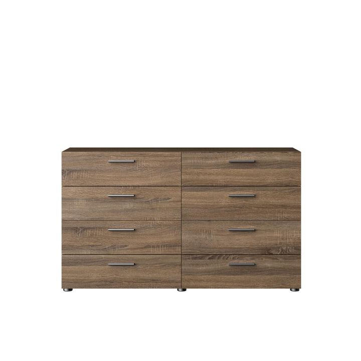 FurniFact Elegant 8 Drawer Dresser in Truffle Oak for Modern Bedroom Storage Solutions
