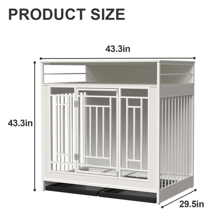 Wooden Dog Cage Furniture for Large Dogs with Divider, Double Doors, and Storage Shelf