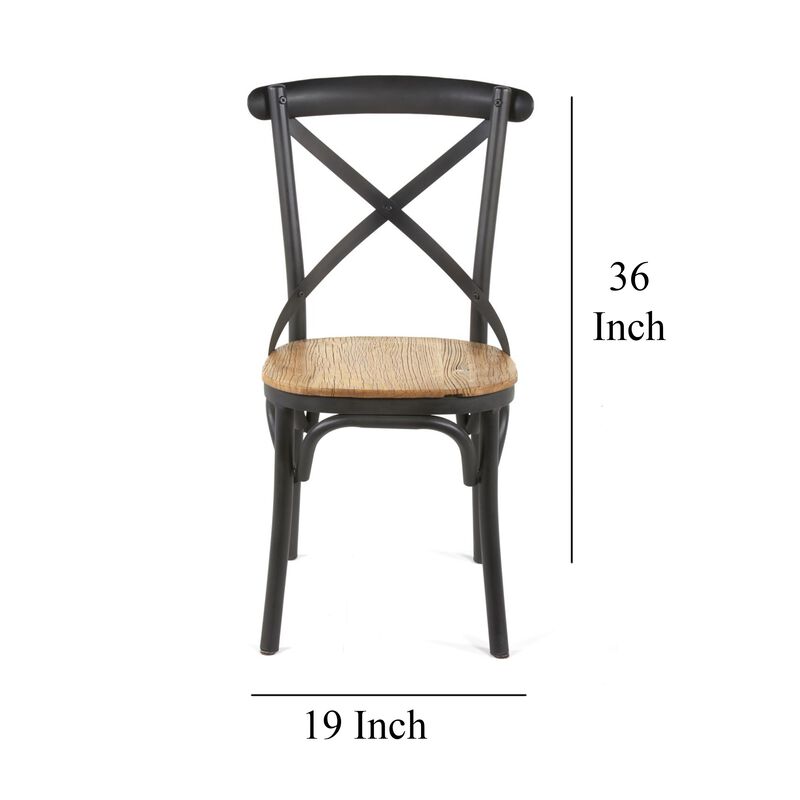 Vaya Dining Side Chair Set of 2, Rustic Cross Back, Black Iron Frame - Benzara