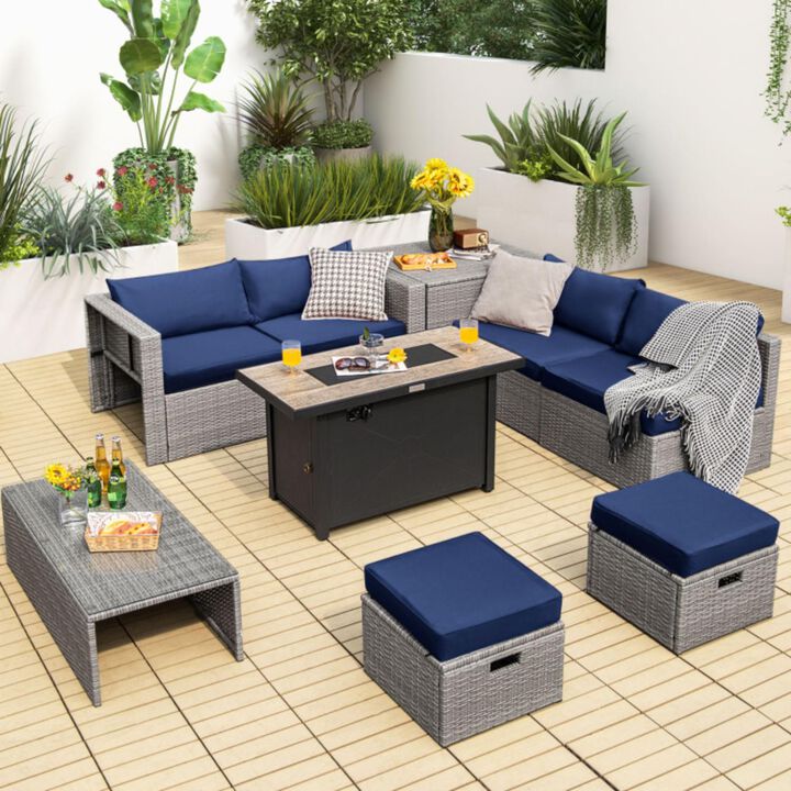 Hivvago 9 Pieces Patio Furniture Set with 42 Inches 60000 BTU Fire Pit