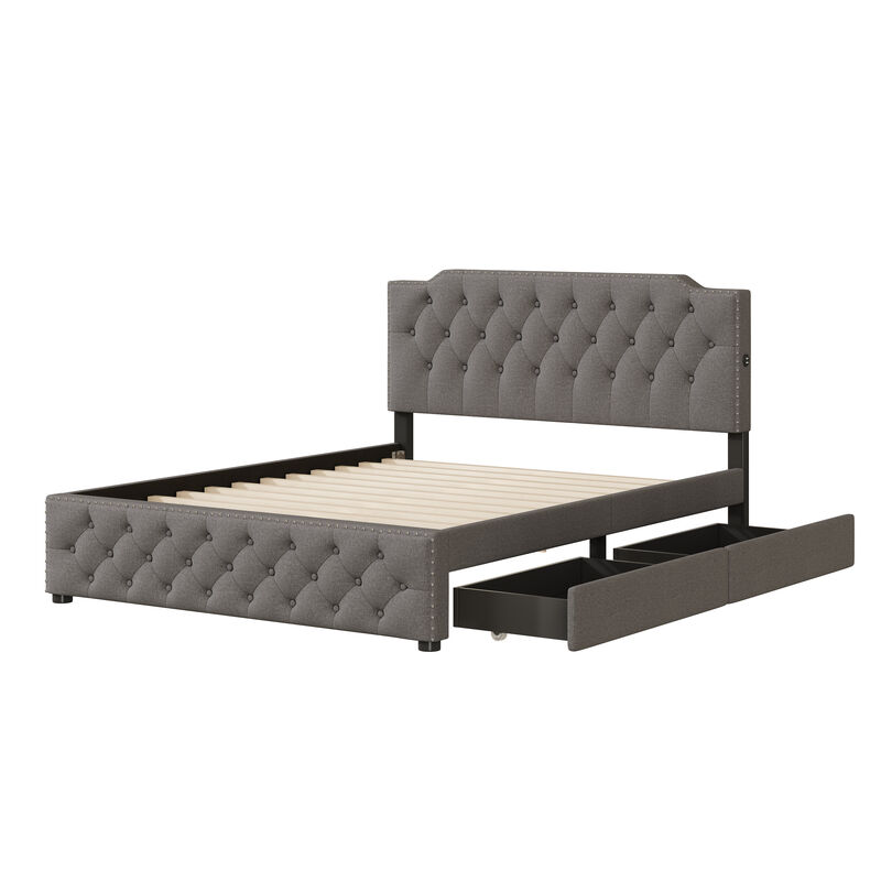 Merax Upholstered Platform Bed with 2 Drawers