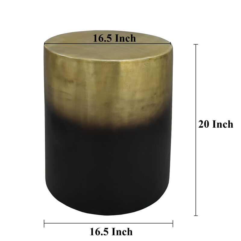 Dyan Side Table, 16.5 Inch Round Drum Shape, Black, Gold Antique Brass Ombre