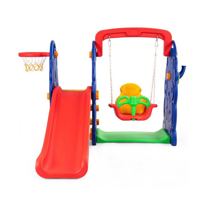 Hivvago 3-in-1 Junior Children Freestanding Design Climber Slide Swing Seat Basketball Hoop