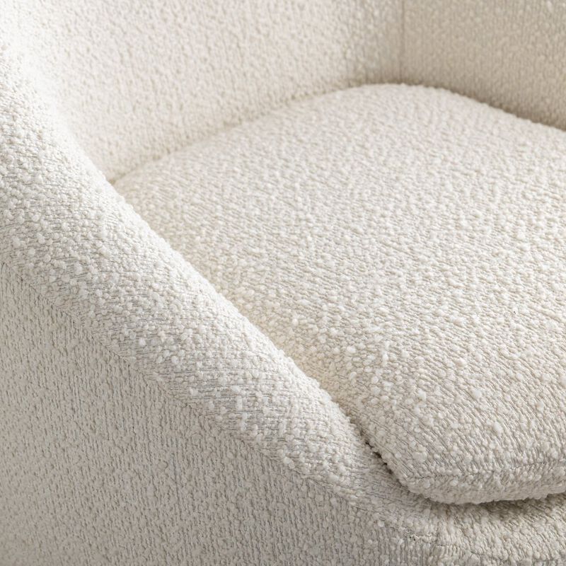 Roundhill Furniture Winnie Modern Teddy Boucle Fabric Barrel Chair, 360 Degree Swivel, White