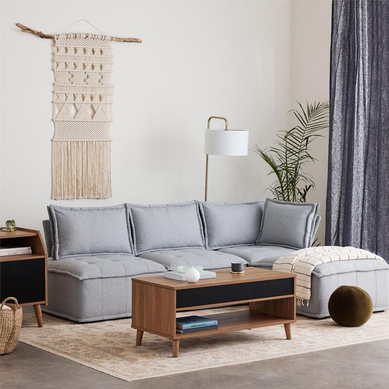 Amos Modular Ottoman for Sectional Sofa, Gray Linen