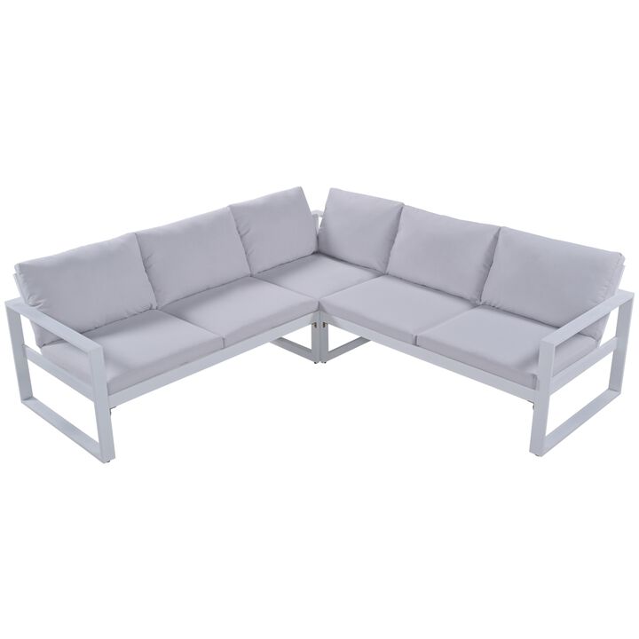 Industrial Style Outdoor Sofa Combination Set With 2 Love Sofa, 1 Single Sofa, 1 Table, 2 Bench