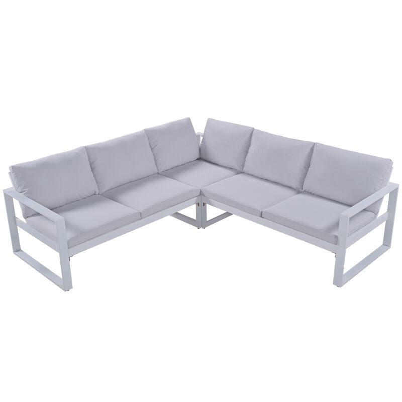 Industrial Style Outdoor Sofa Combination Set With 2 Love Sofa, 1 Single Sofa, 1 Table, 2 Bench